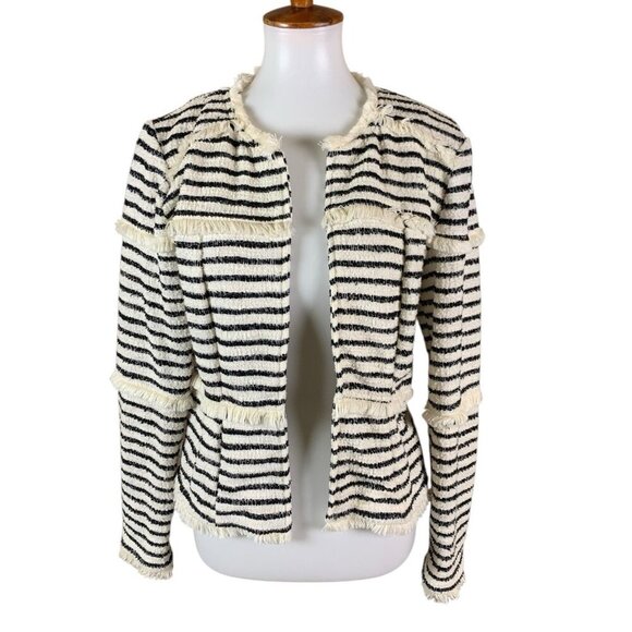 Dolan Striped Fringe Open Jacket Boucle Textured Blazer Small - Picture 1 of 4